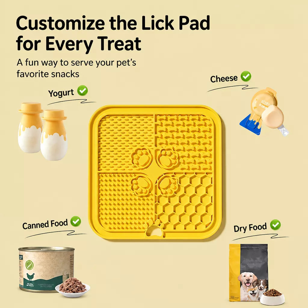 4-Compartment Silicone Lick Mat for Dogs with Scraper, 7.9 × 7.9 in