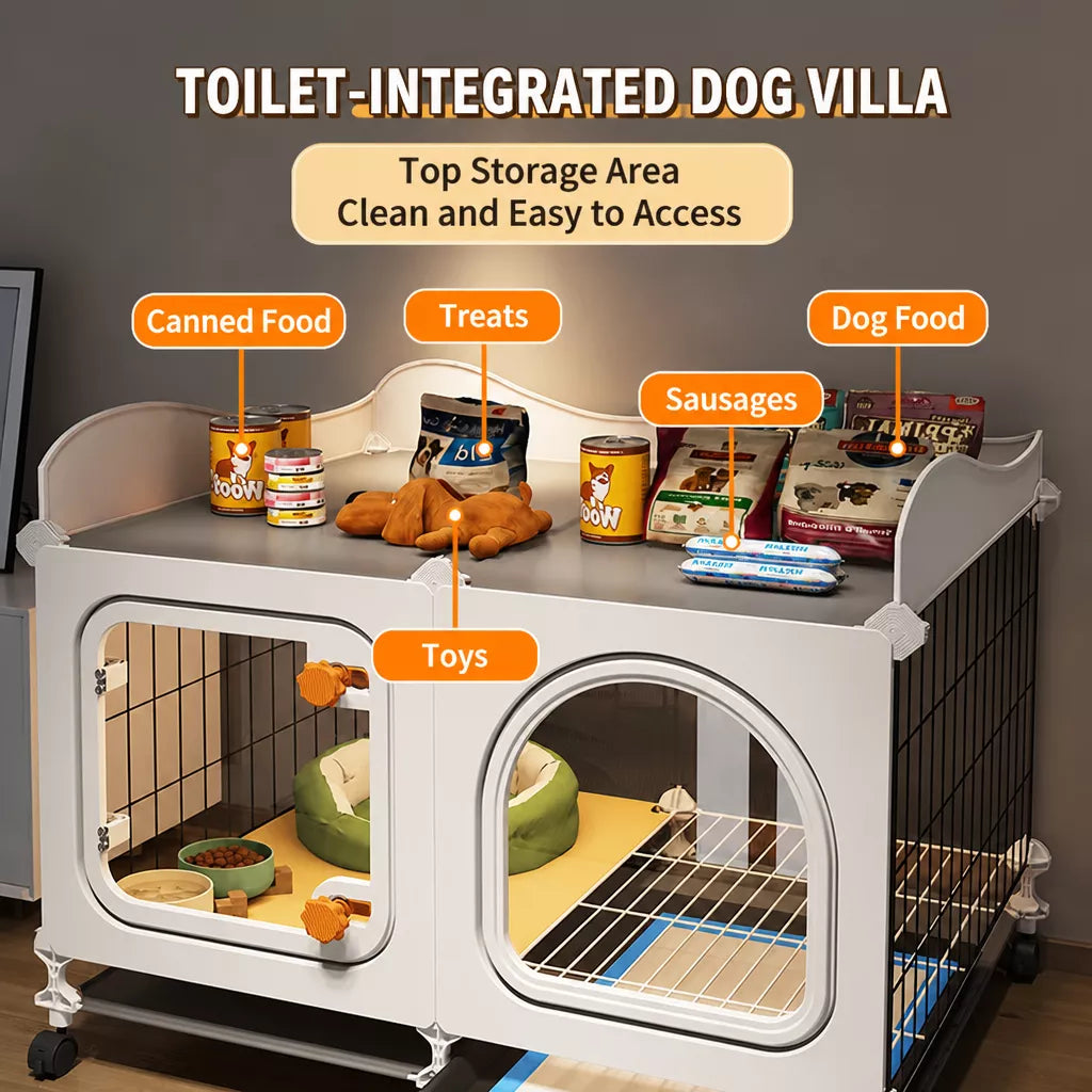 Indoor Dog Crate with Toilet Tray and Separate Living Area