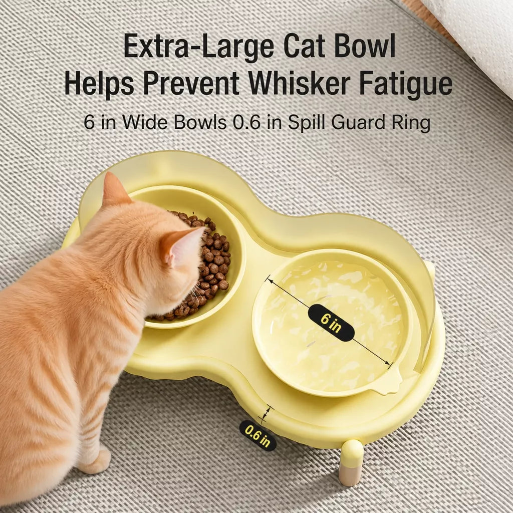 Double Pet Bowl Stand with Paw-Print Bowls