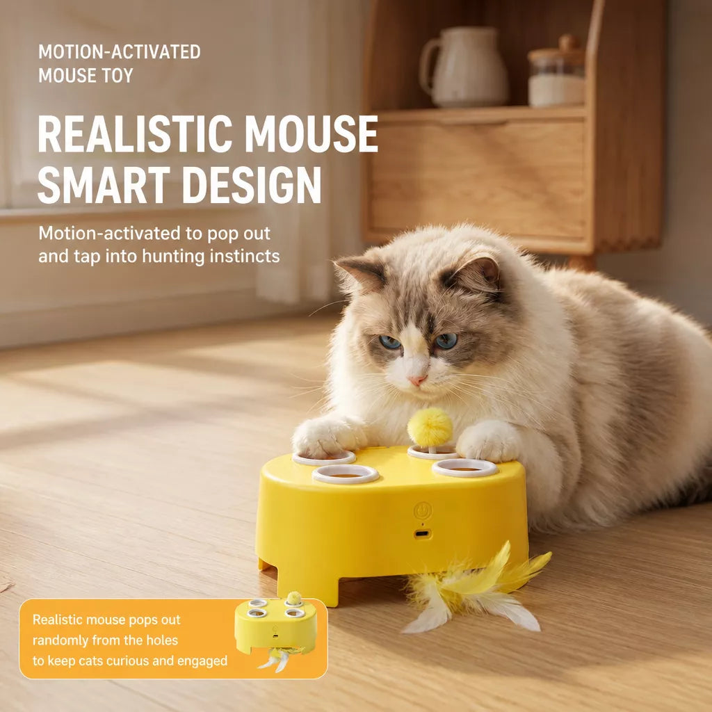 Interactive Electric Cat Toy with Feather and Yarn Attachments