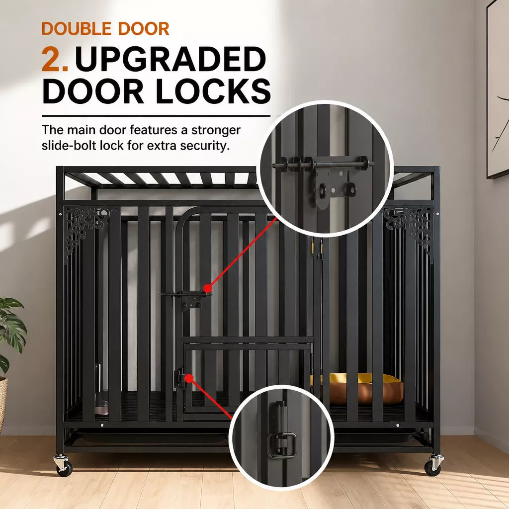 Indoor Metal Dog Crate with Waste Tray for Small to Large Dogs