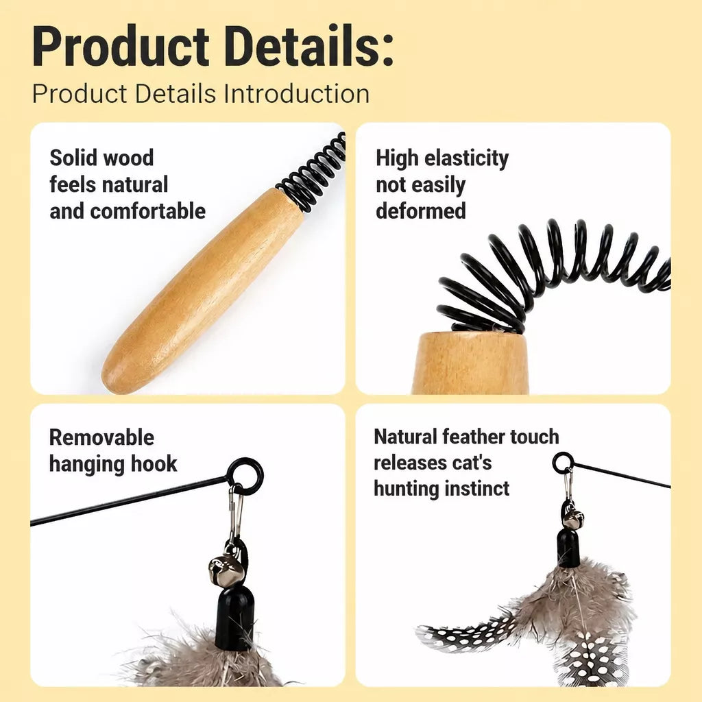 Interactive Cat Teaser Wand with Feather Replacement Heads