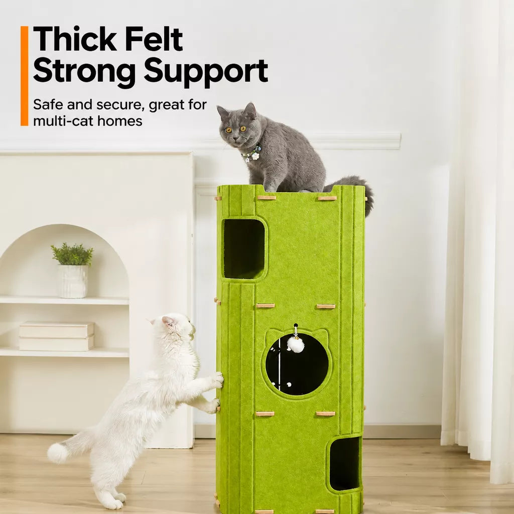 Multi-Level Felt Cat Tree with Enclosed Hideaway