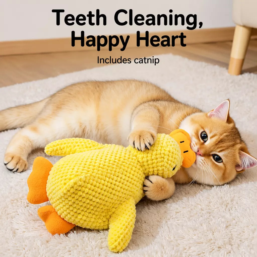 Plush Duck Cat Toy with Crinkle Paper and Catnip