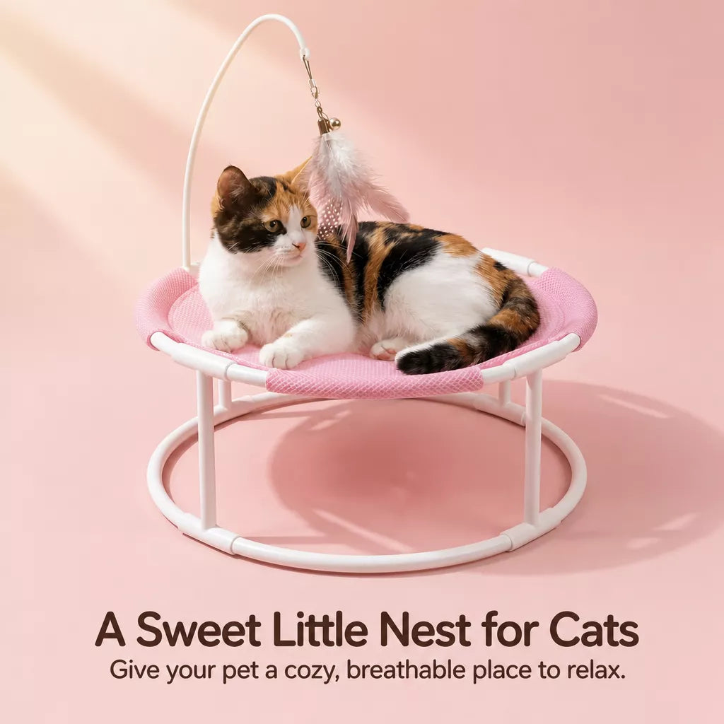 Elevated Round Cat Bed with Breathable Nylon Surface