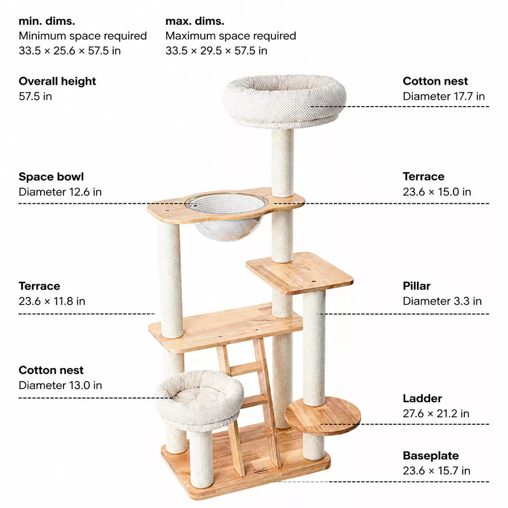 Wooden Cat Tree with Enclosed Hideaway and Removable Washable Parts