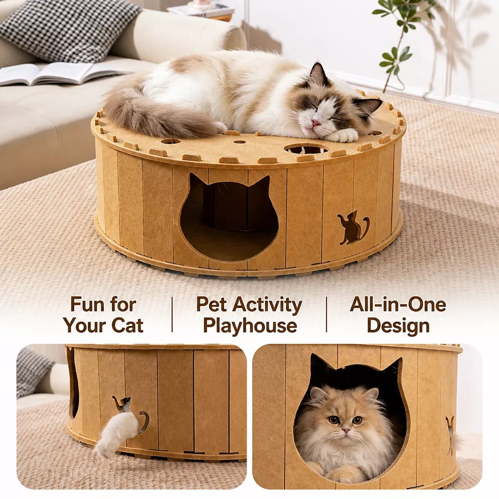 Donut Cat Scratcher Bed with Enclosed Tunnel
