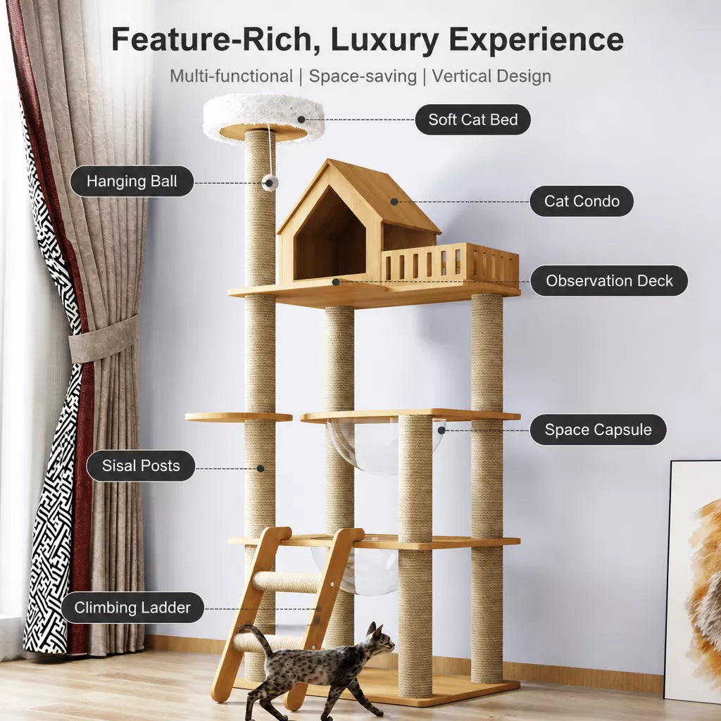 Cat Tree with Enclosed Cat House and Scratching Posts