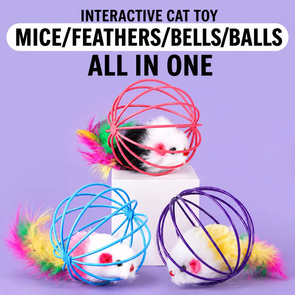 Cage-Style Mouse Cat Toy with Sisal Ball