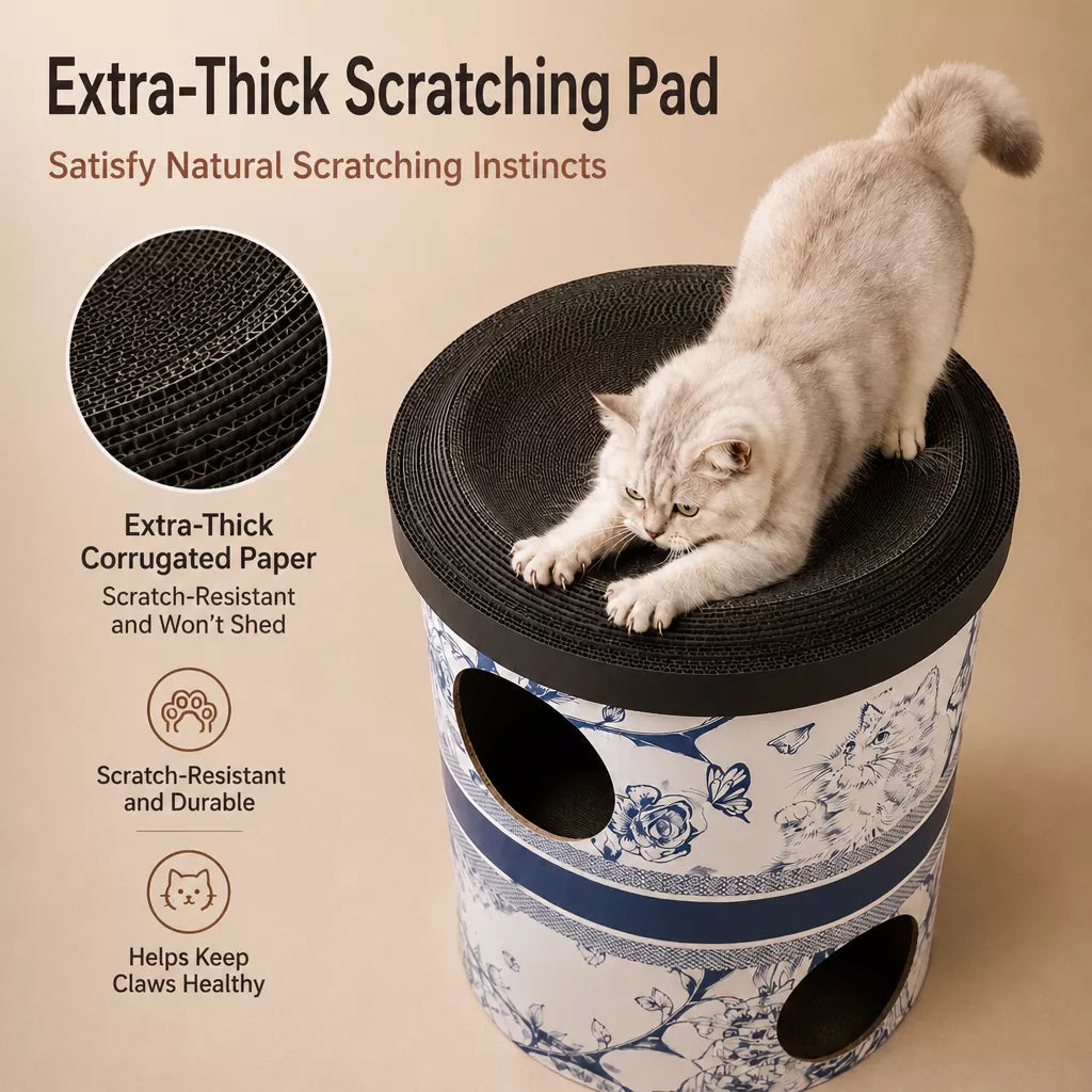 Three-Tier Corrugated Cardboard Cat Scratcher Hideaway