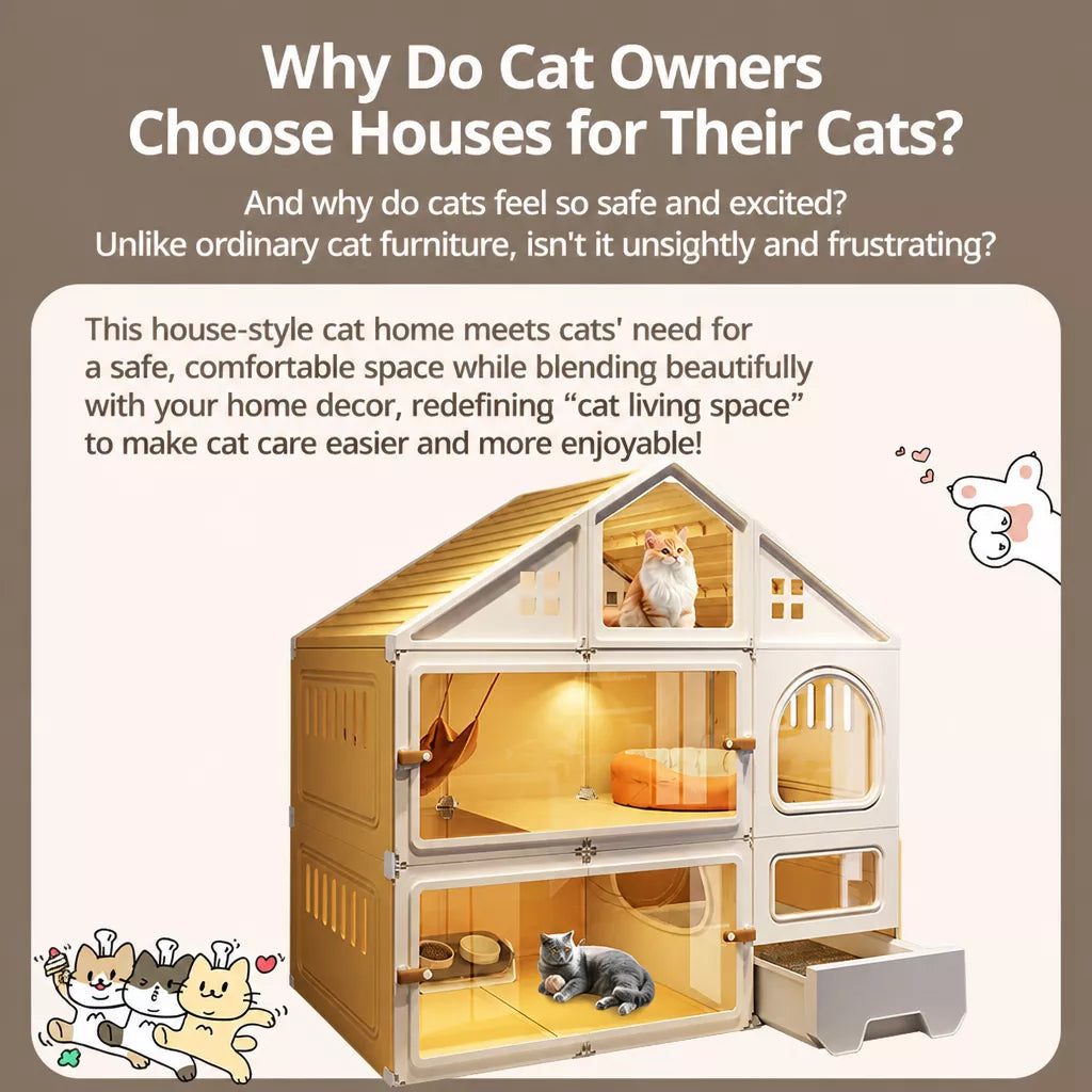 Multi-Level Cat House with Litter Box Area