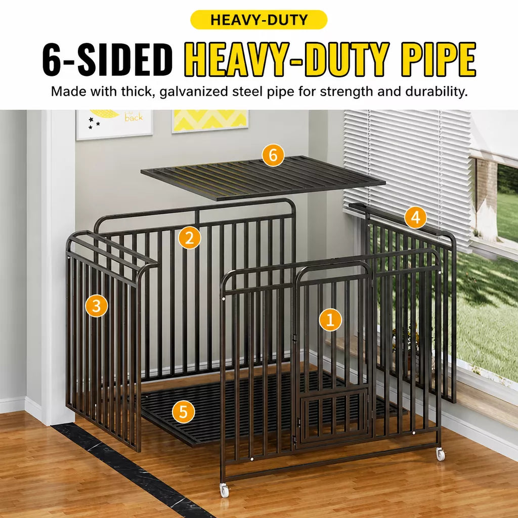 Reinforced Metal Dog Crate with Floor Tray for Medium to Large Dogs