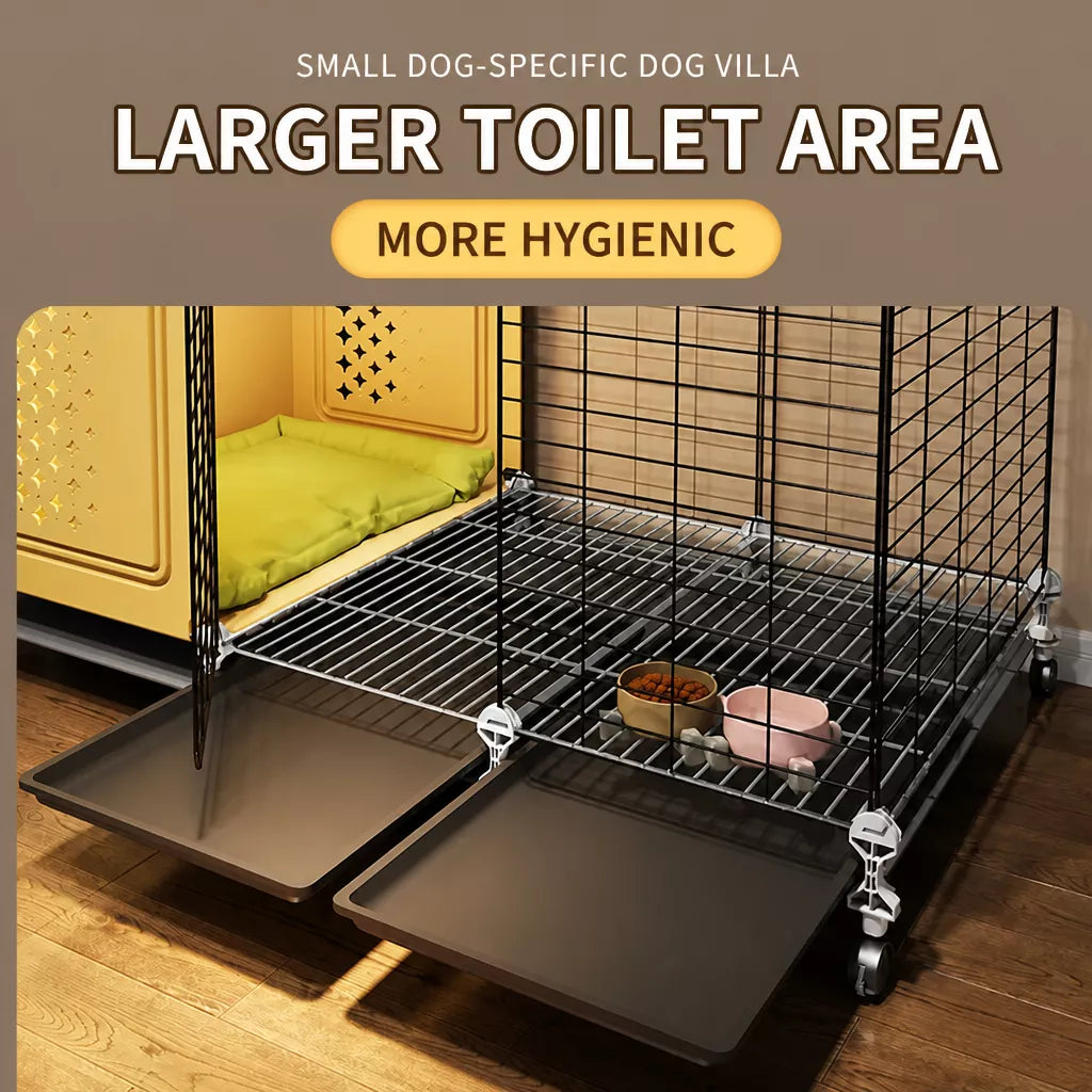 Elevated Indoor Dog Kennel with Separate Toilet Areas for Small Dogs