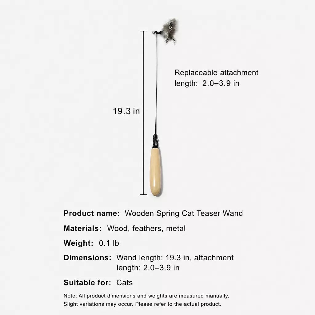 Wooden Cat Teaser Wand with Detachable Feather Bell Attachment
