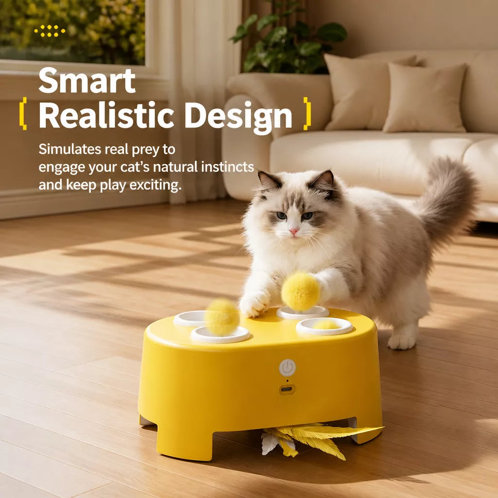 Interactive Electric Whack-a-Mole Cat Toy with Feather Teasers