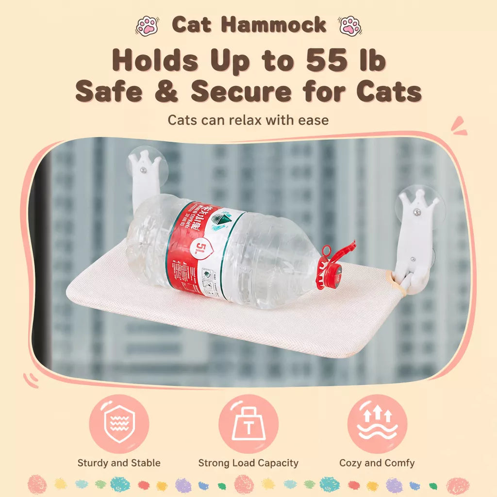 Window-Mounted Cat Hammock with Suction Cups