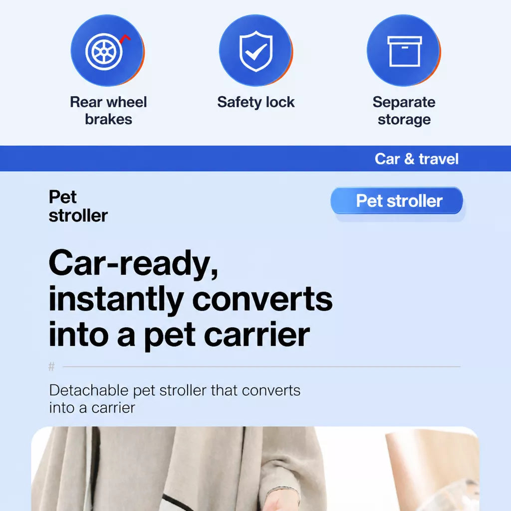 Foldable Pet Stroller with Detachable Carrier and Tray