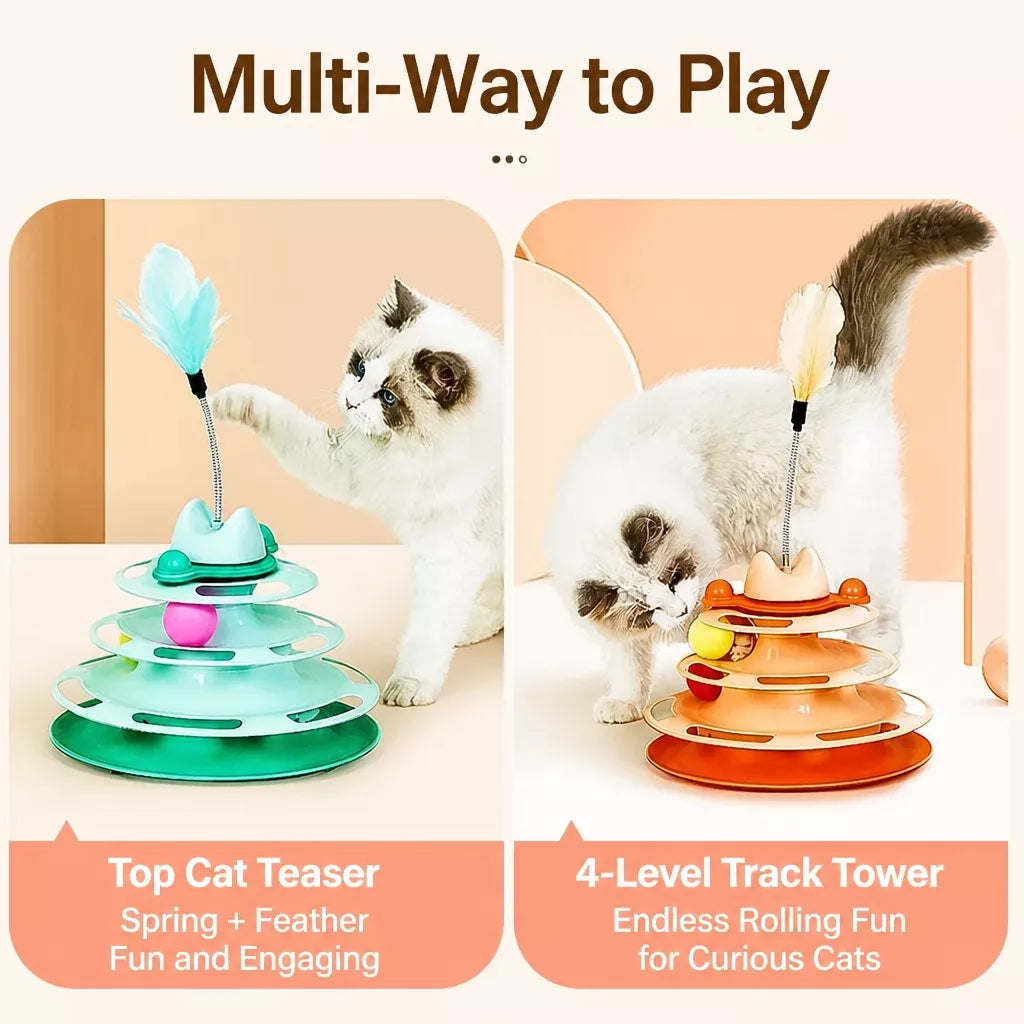 Cat Turntable Toy with Feather Wand and Colorful Balls