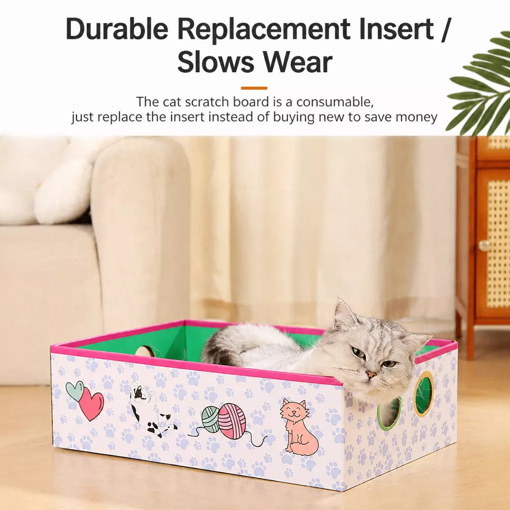 Corrugated Cardboard Cat House with Integrated Scratcher