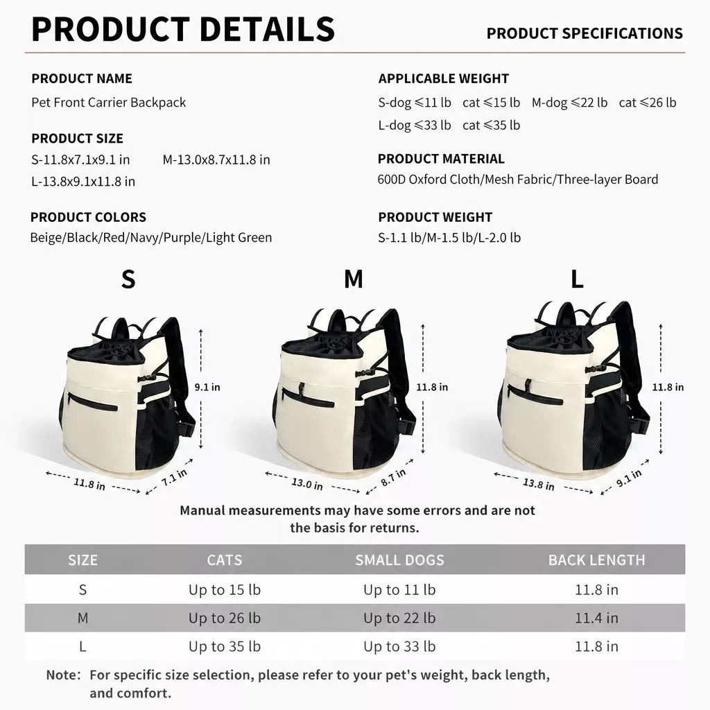 Mesh Backpack Pet Carrier for Small Cats and Dogs