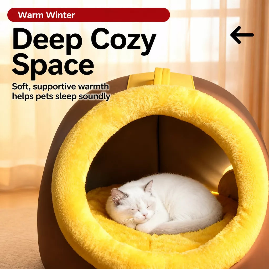 Enclosed Plush Pet Bed with Carry Handle for Cats and Small Dogs