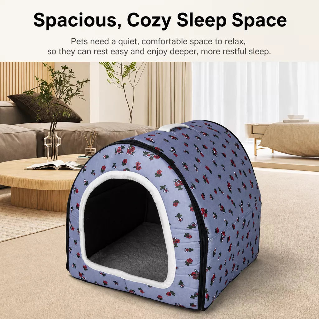 Semi-Enclosed Waterproof Pet Bed for Small to Medium Dogs and Cats
