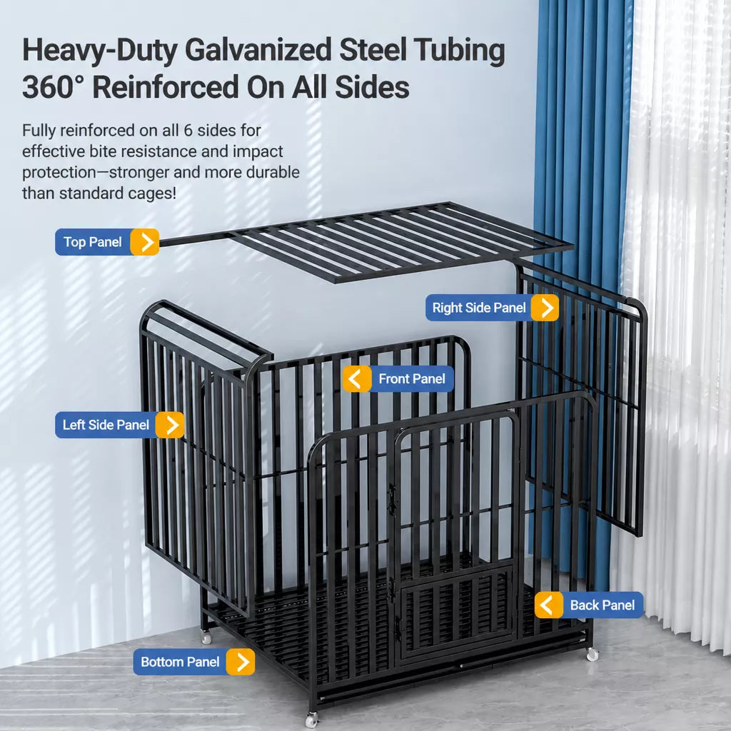 Indoor Dog Crate with Tray and Locking Casters