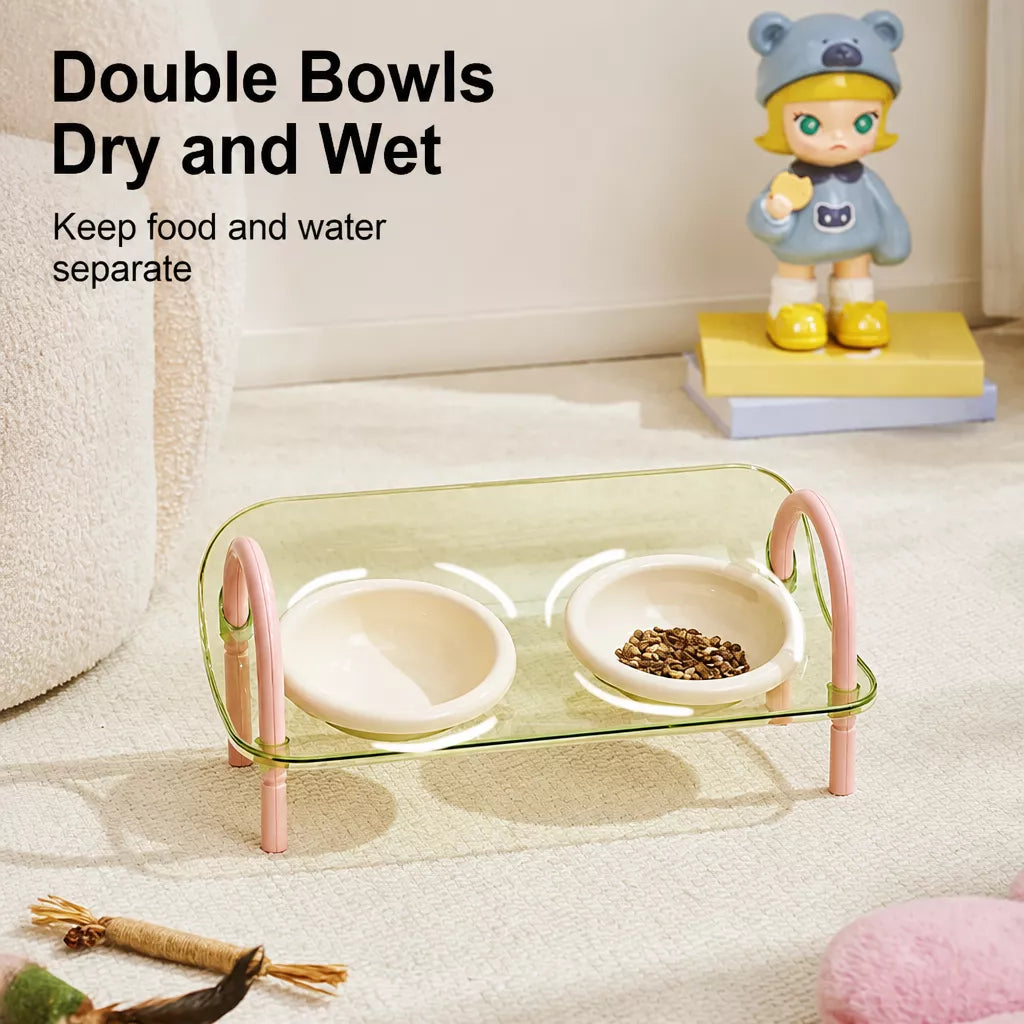 Ceramic Double-Bowl Slow Feeder Set for Pets