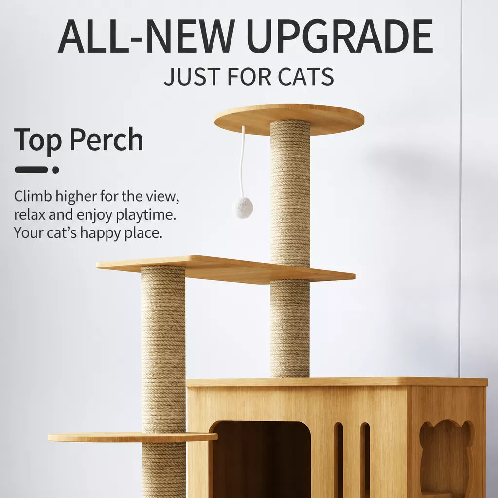 Cat Tree with Enclosed Cat House and Scratching Posts