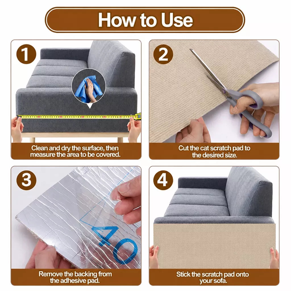 Wall-Mounted Cat Scratching Mat with Hook-and-Loop Attachment