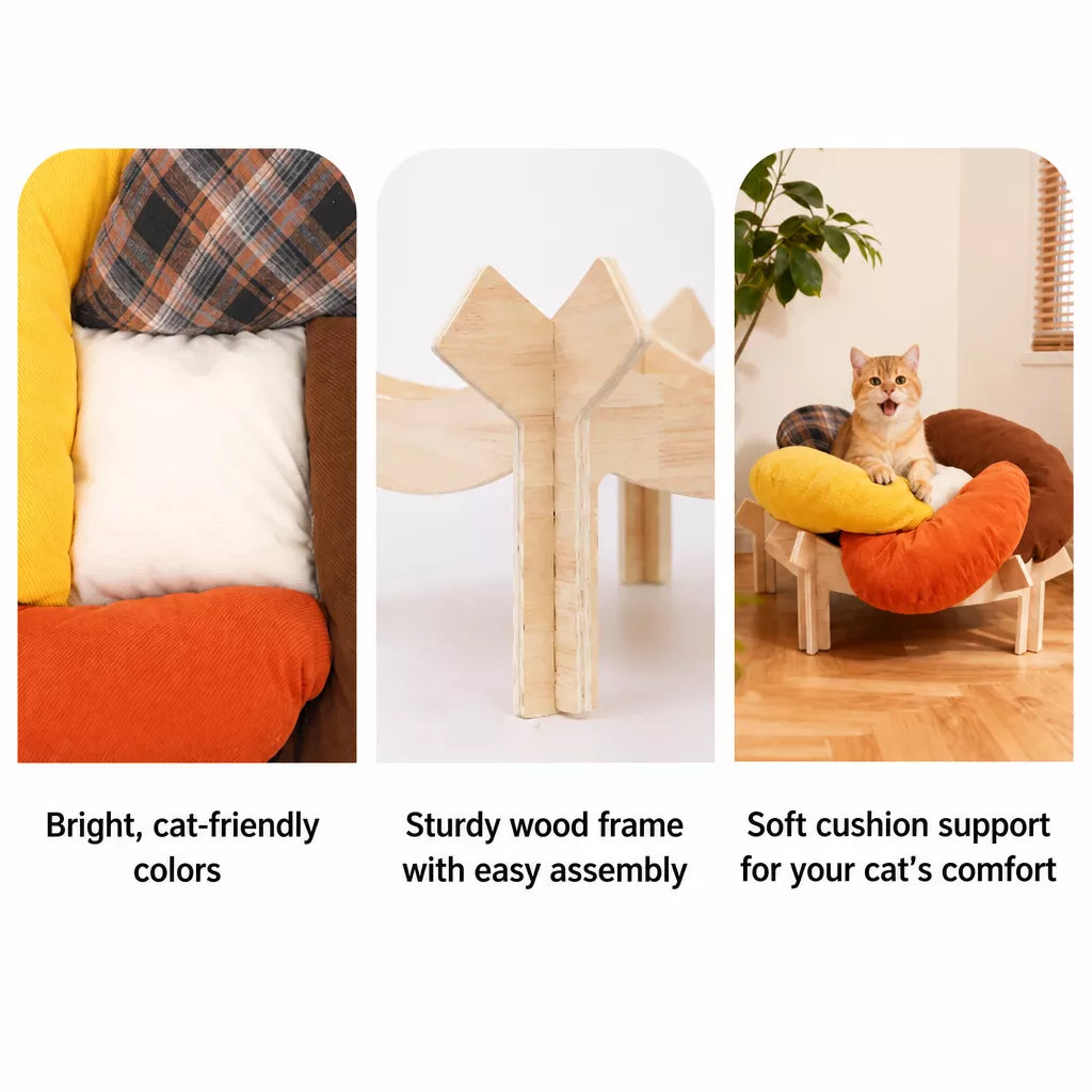 Flower-Shaped Pet Bed with Wooden Stand for Cats & Small Dogs