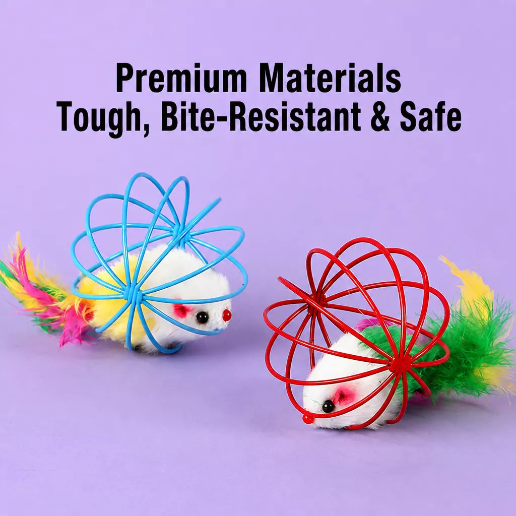 Cage-Style Mouse Cat Toy with Sisal Ball
