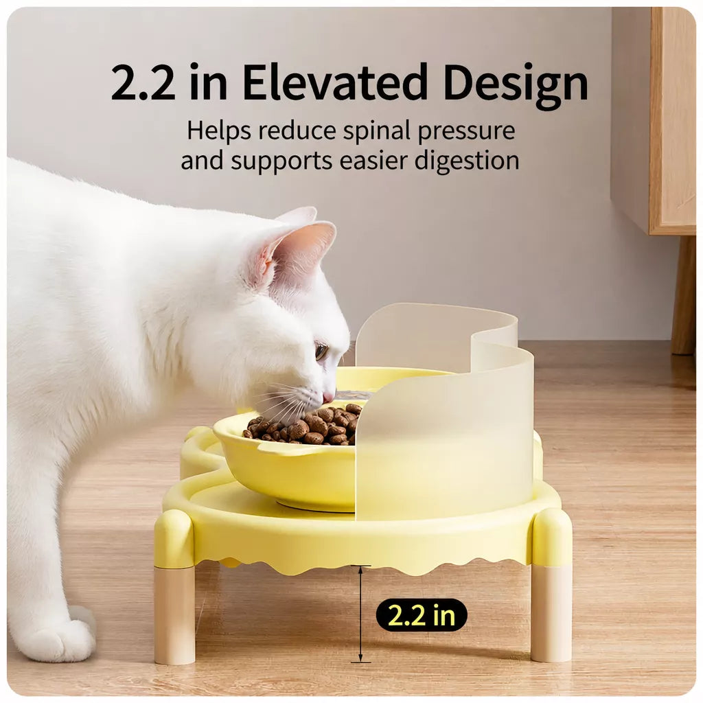 Double Pet Bowl Stand with Paw-Print Bowls