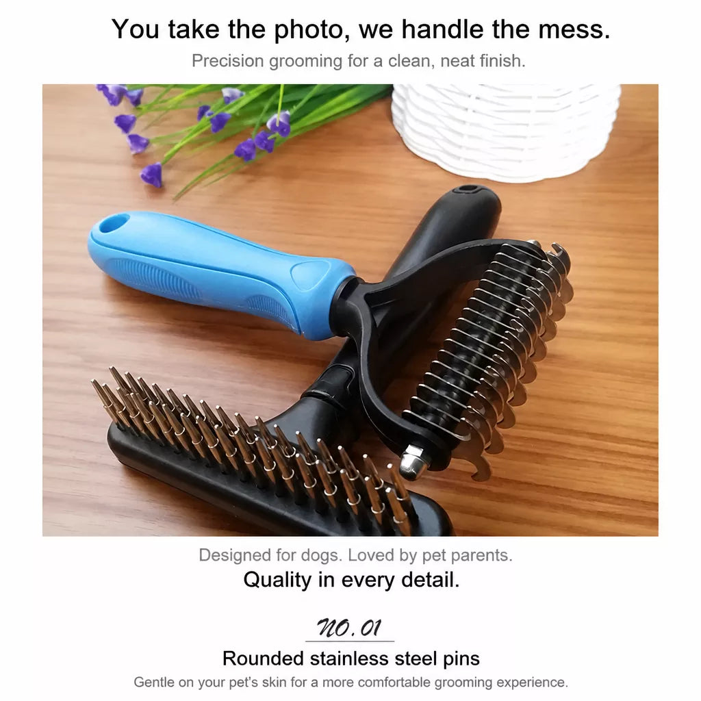 Long-Hair Dog Deshedding Rake Brush