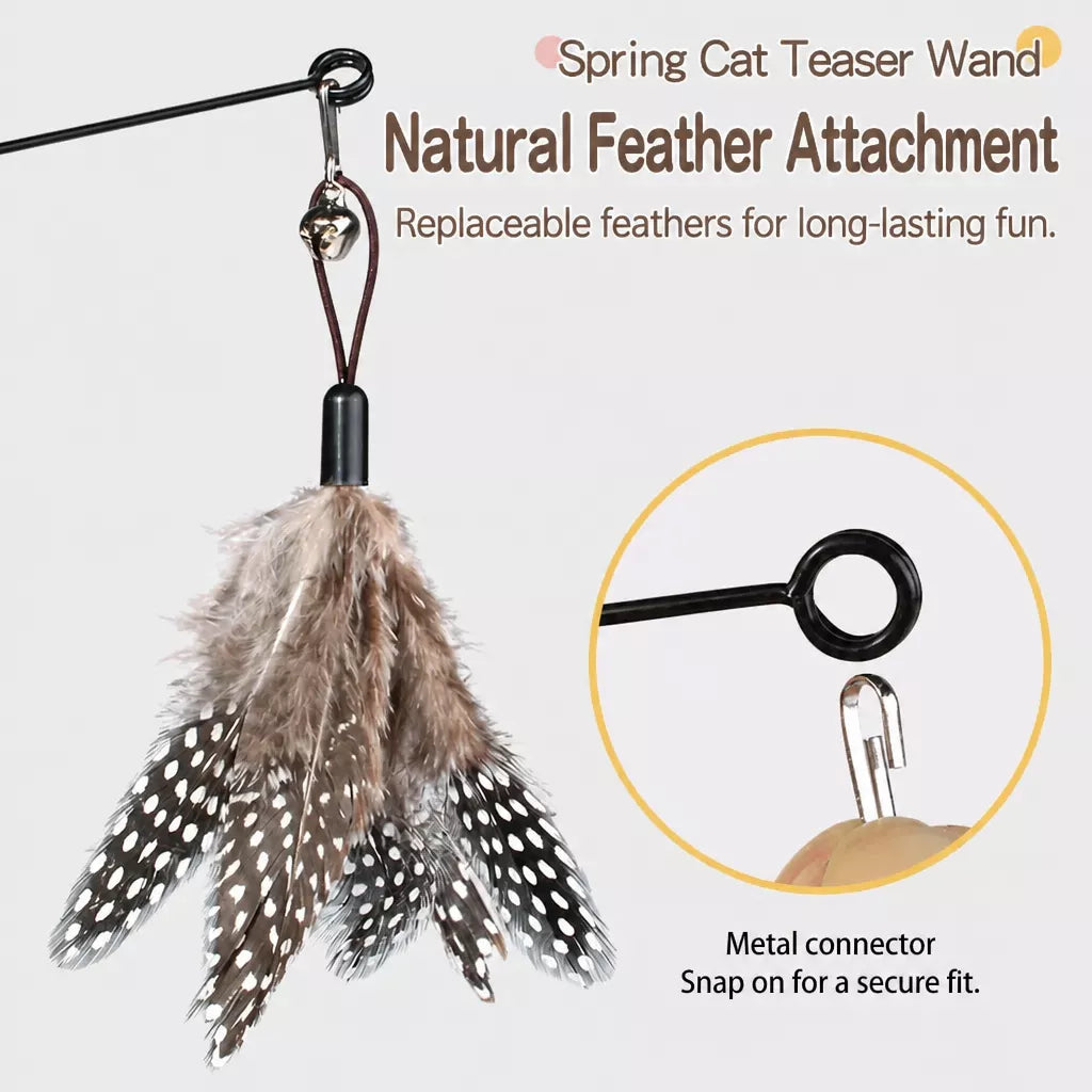 Wooden Cat Teaser Wand with Detachable Feather Bell Attachment
