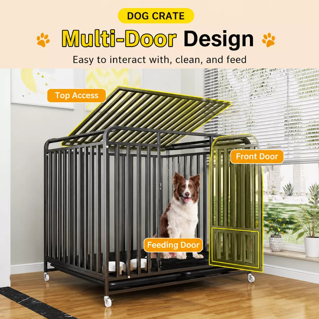 Reinforced Metal Dog Crate with Floor Tray for Medium to Large Dogs