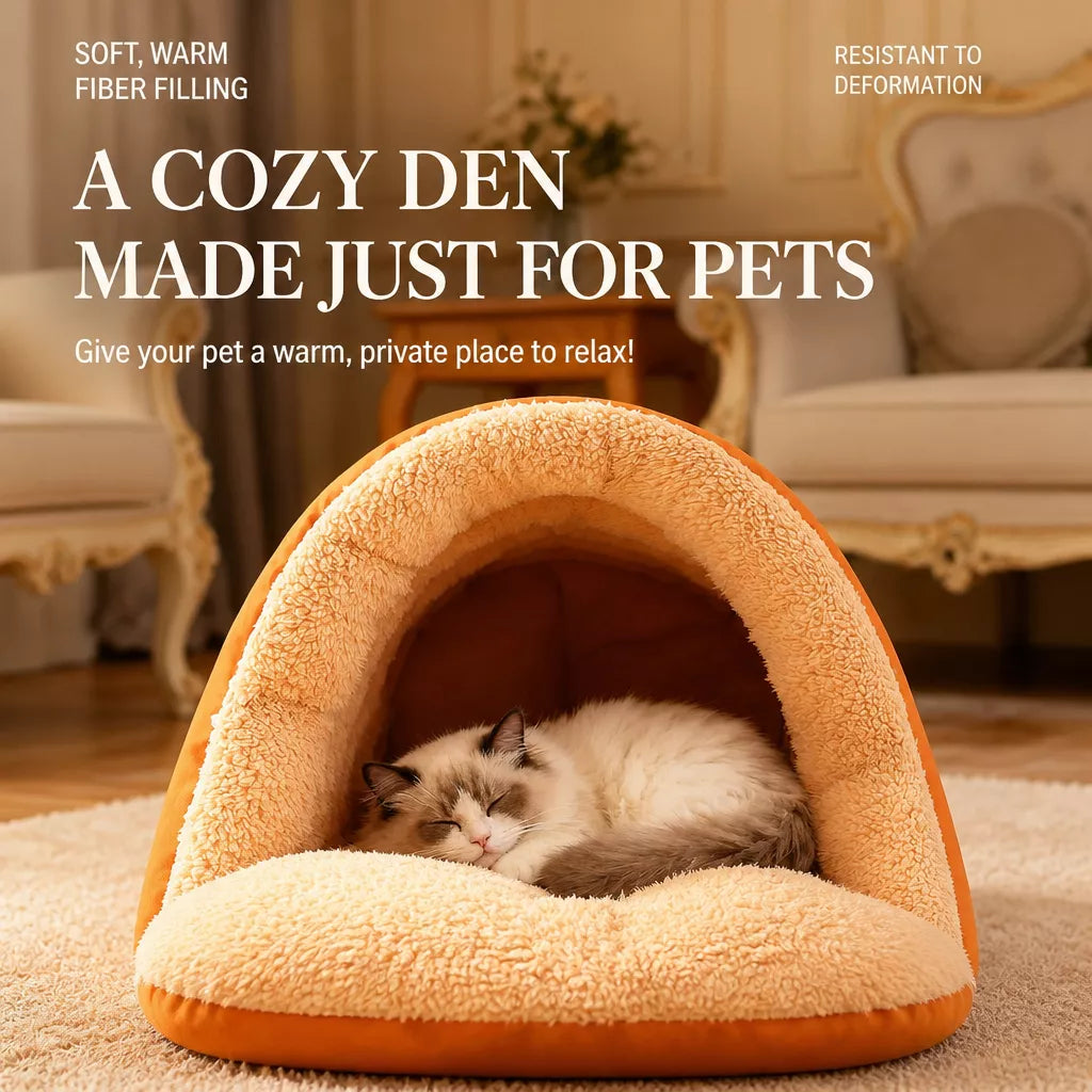 Enclosed Faux Fur Pet Bed for Cats and Small Dogs