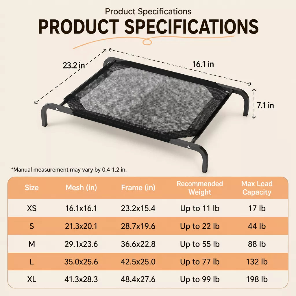Elevated Mesh Dog Bed with Metal Frame