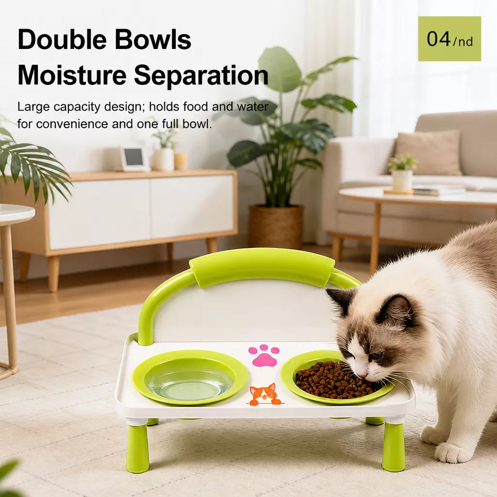 Elevated Ceramic Double Bowl Set for Cats & Dogs