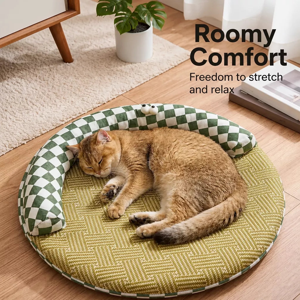 Round Cat Bed with Removable, Washable Mat