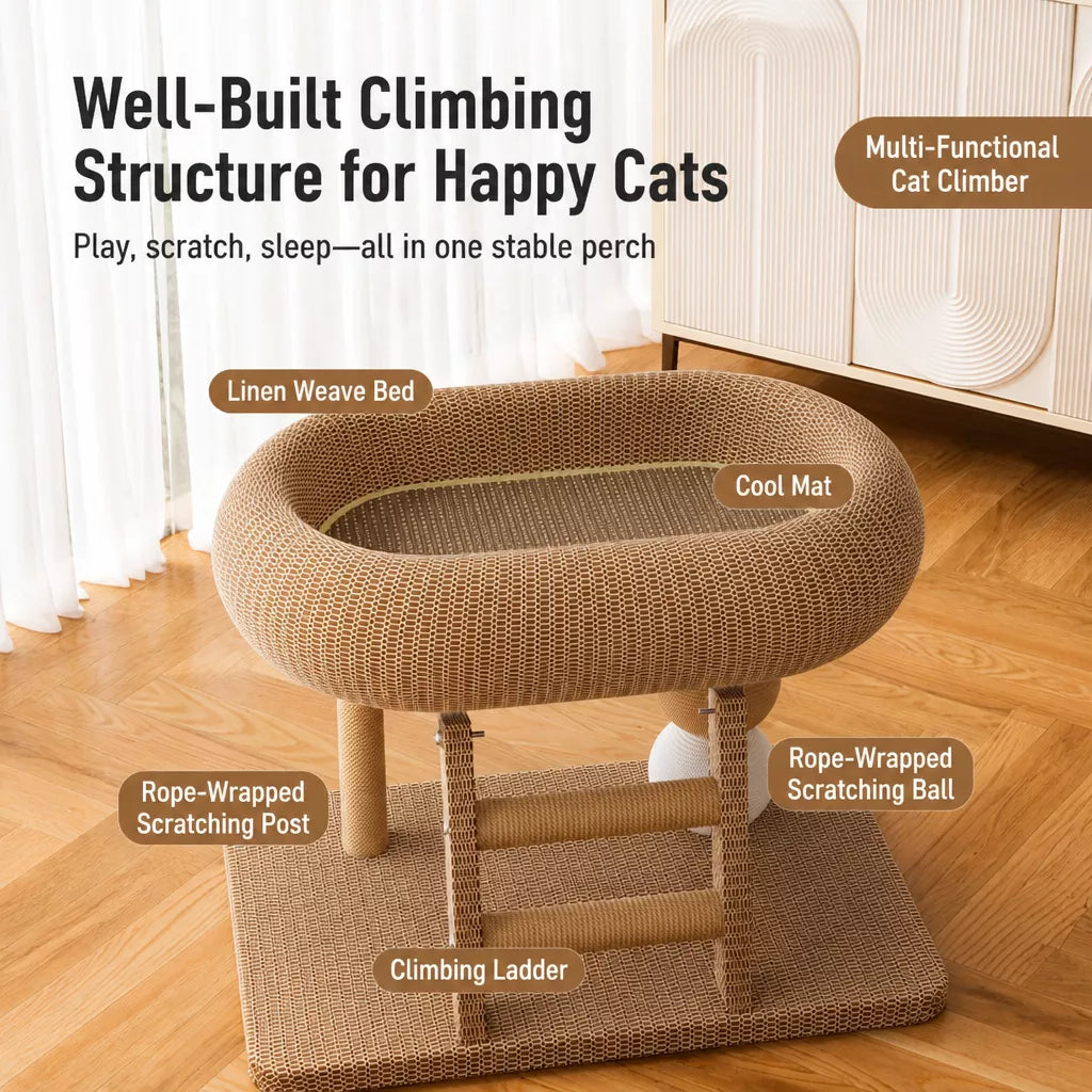 Space-Saving Sisal Cat Scratcher Bed & Climbing Tower