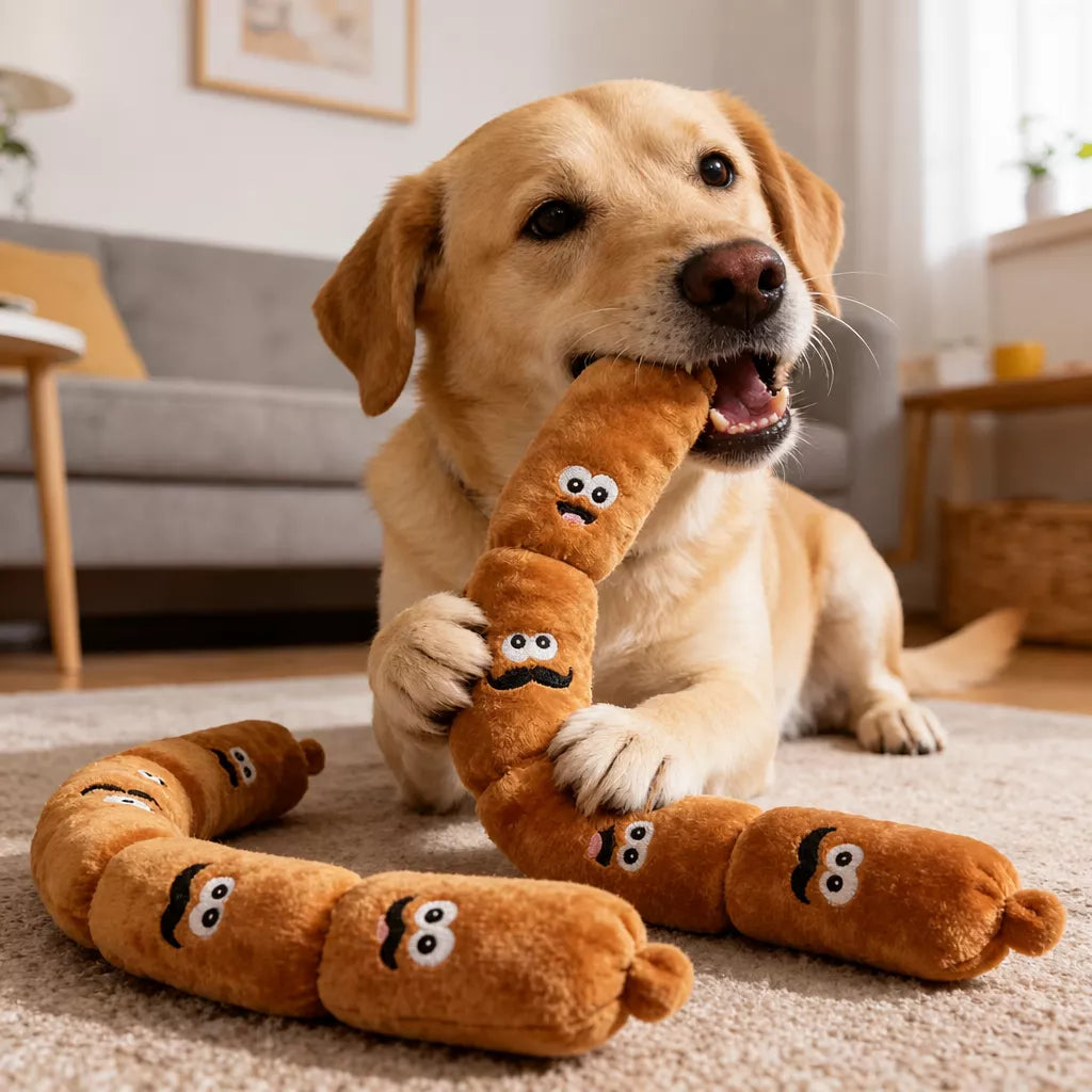 Four-Section Sausage Squeaky Tug Toy for Dogs