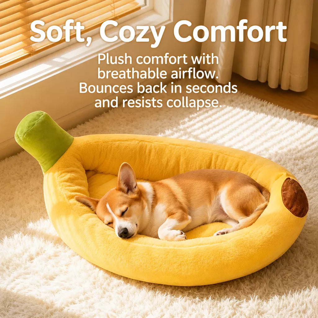 Banana-Shaped Pet Bed for Small to Medium Dogs and Cats