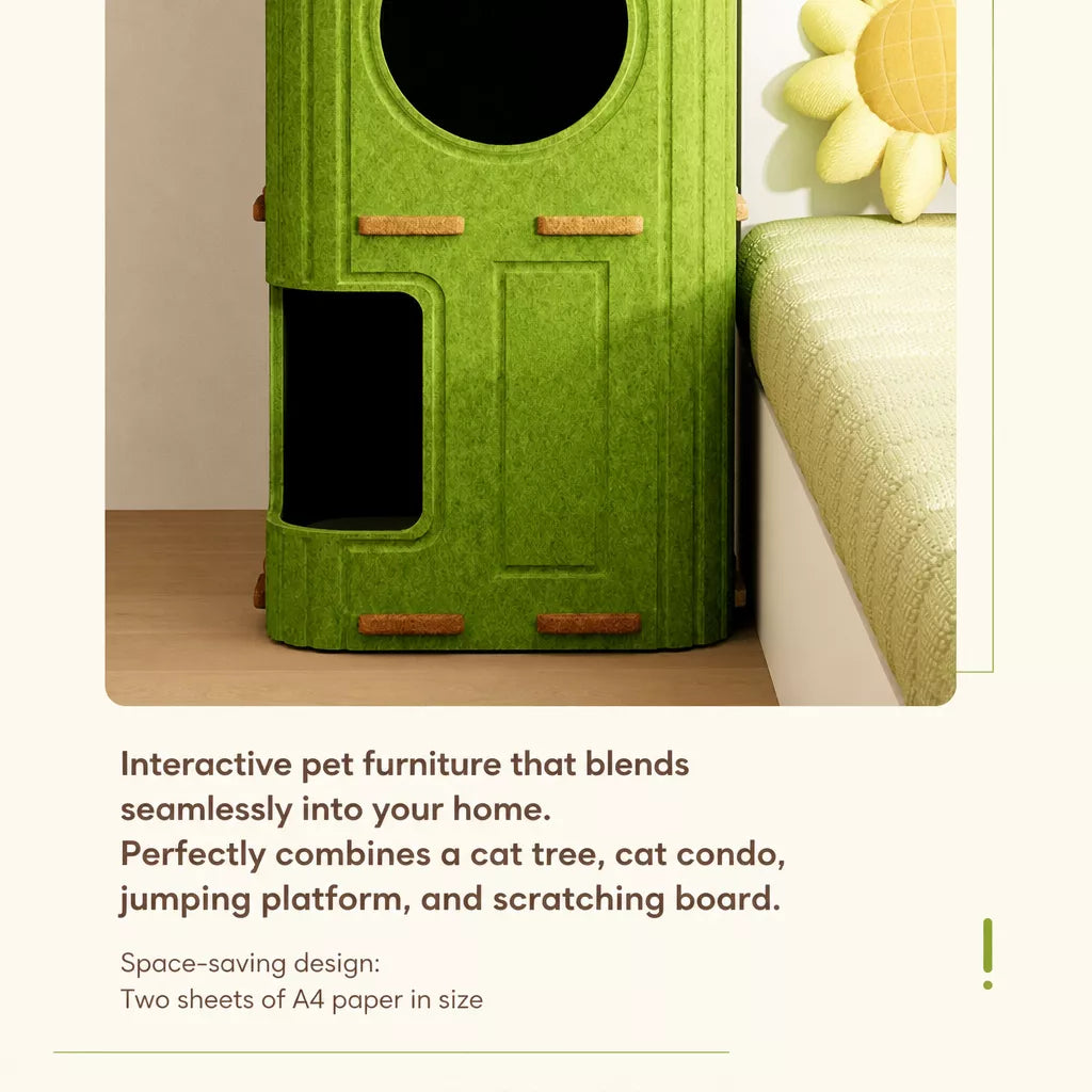 Multi-Level Cat Tree with Enclosed Cat Houses and Scratching Boards