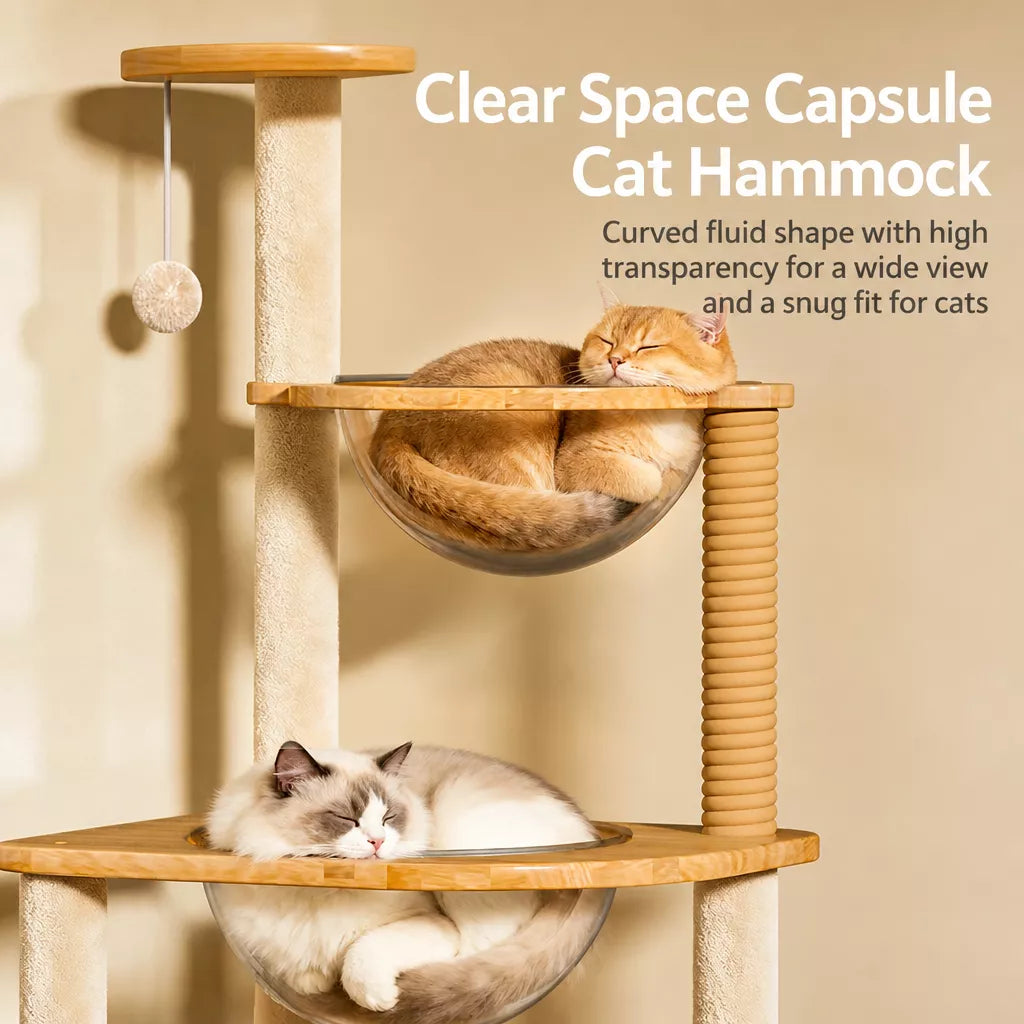 Solid Wood Cat Tree with Enclosed Cat Spaces and Platforms