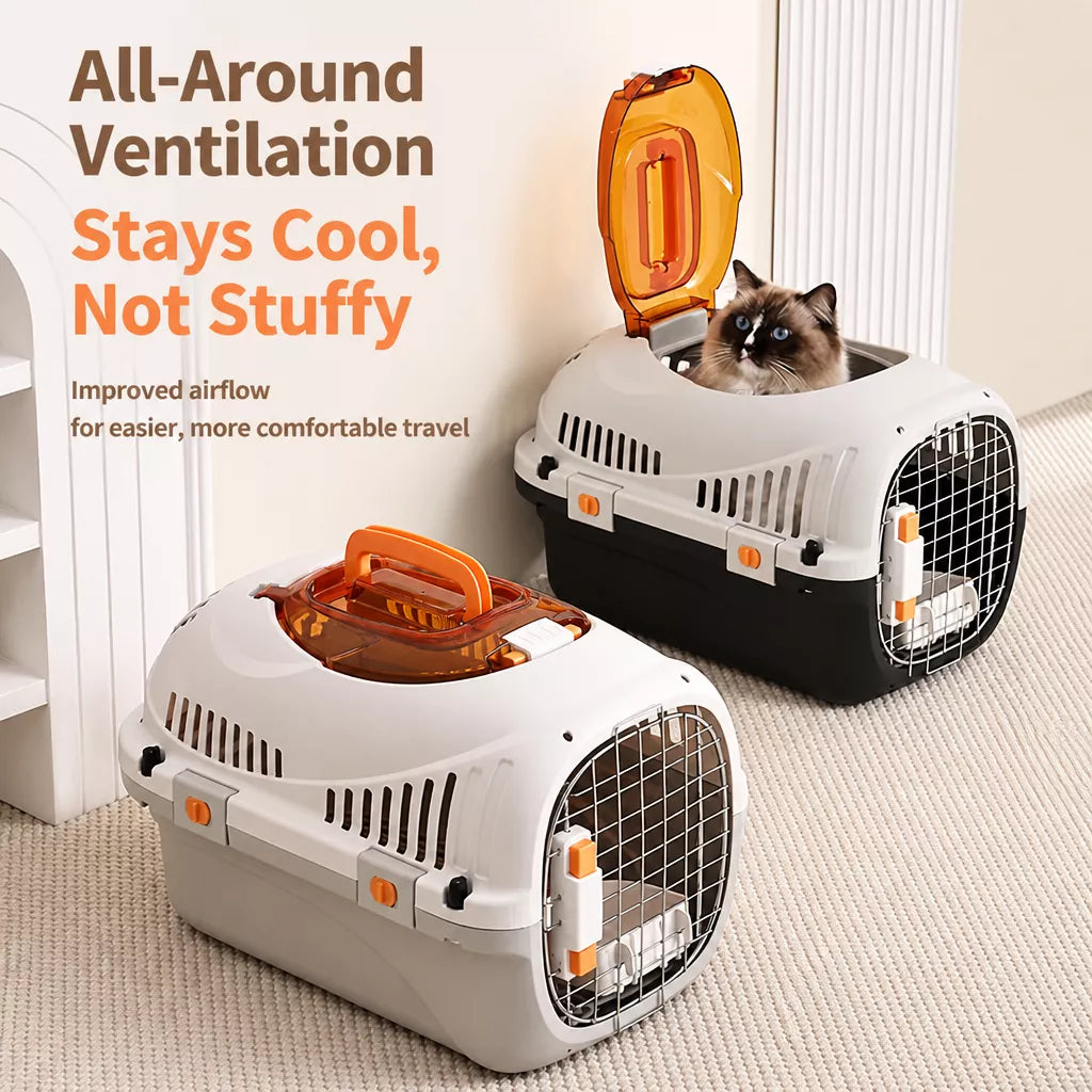 Portable Ventilated Plastic Pet Carrier for Small Dogs and Cats