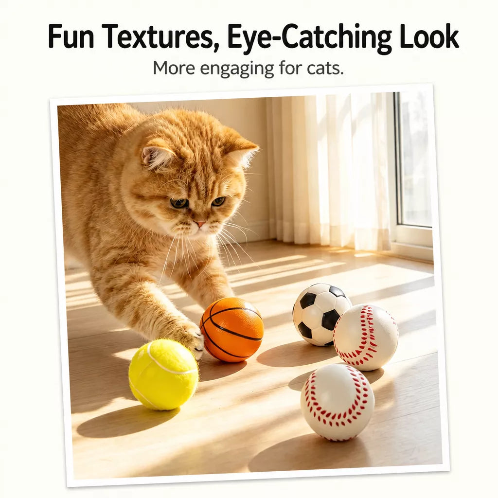 Cat Sports Ball Toys with Teaser Wand