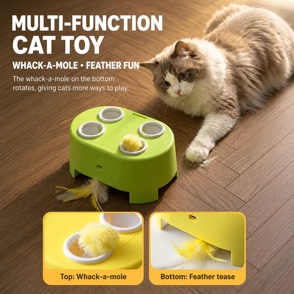 Interactive Electric Cat Toy with Feather and Yarn Attachments