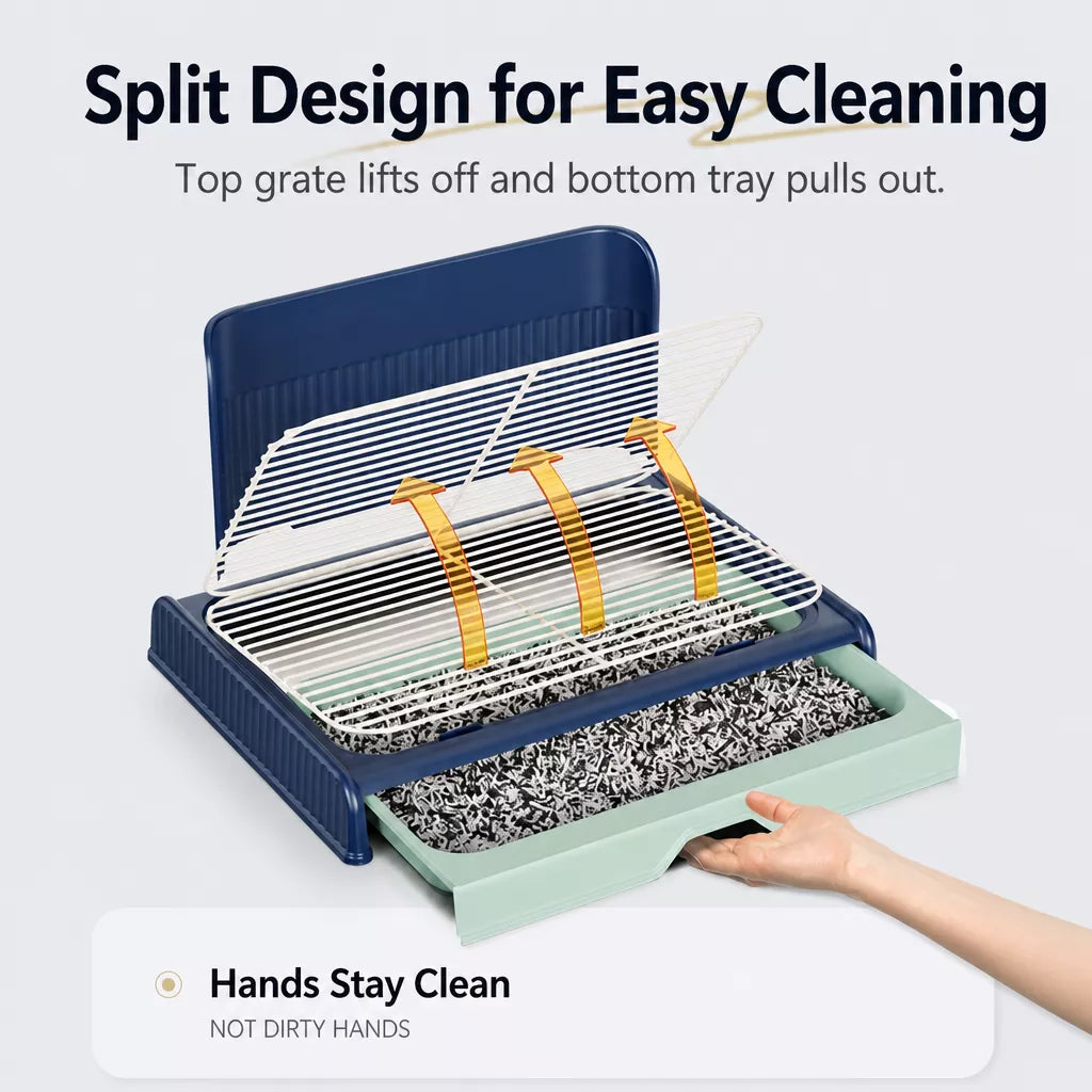 Dog Potty Tray with Back Wall, Wire Grid & Removable Drawer