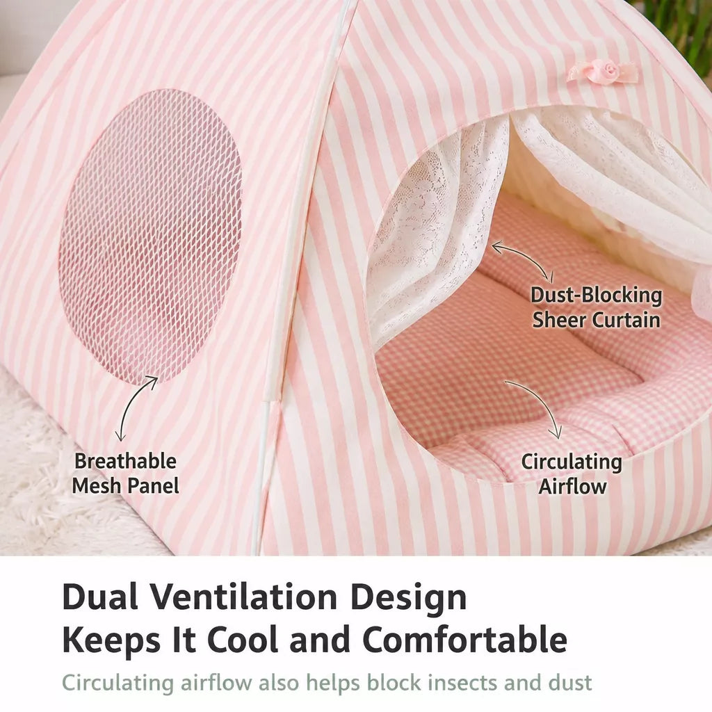Indoor Tent Bed for Cats and Dogs with Reversible Cushion